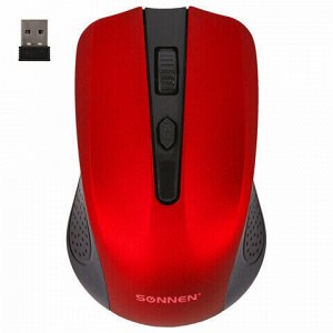 Мышь беспроводная SONNEN V99, USB, 800/1200/1600 dpi, 4 кнопки, оптическая, красная, 513529