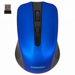 Мышь беспроводная SONNEN V99, USB, 800/1200/1600 dpi, 4 кнопки, оптическая, синяя, 513530