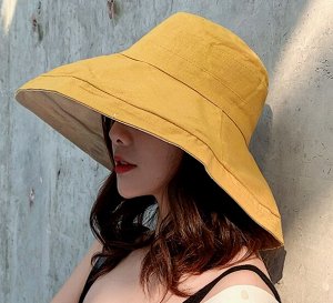 Шляпа двусторонняя текстильная с большими полями, желтый и беж