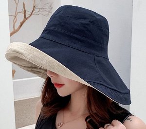 Шляпа двусторонняя текстильная с большими полями, темно-синий и беж