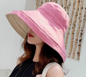 Шляпа двусторонняя текстильная с большими полями, розовый и беж