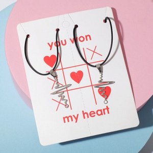 Кулоны на шнурке «Неразлучники» кардиограмма, цвет чёрный в серебре, 45 см