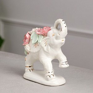 Статуэтка "Слон Индийский", белая, цветная лепка, керамика, 18 см