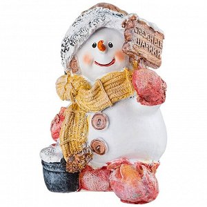 Фигурка декоративная "снеговичок с табличкой" высота 16 см