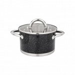 КАСТРЮЛЯ AGNESS СО СТЕКЛЯННОЙ КРЫШКОЙ, НЕРЖ.СТАЛЬ, СЕРИЯ BLACK MARBLE 1,8Л 16Х9,5СМ (КОР=6ШТ.)