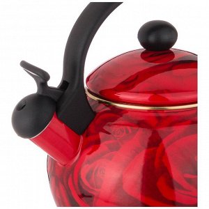 Чайник agness эмалированный со свистком, серия "кармен" 2,2л, индукционное дно, цвет: красный