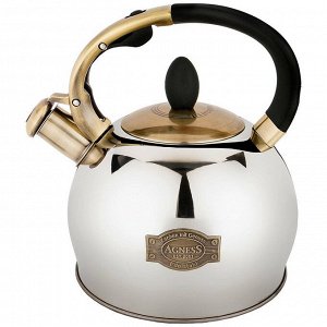 Чайник agness со свистком, серия черное золото, 3,0 л термоаккумулирующее дно, индукция (кор=6шт)