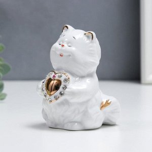 Сувенир керамика Кот толстячок с сердечком" стразы 10 см