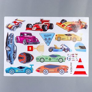 Наклейка пластик интерьерная цветная "Гоночные автомобили" 35х50 см