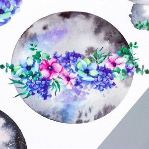 Наклейка пластик интерьерная цветная "Луна и цветы" 60х90 см