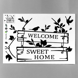 Наклейка пластик интерьерная чёрная "Welcome Sweet home" 31х39 см