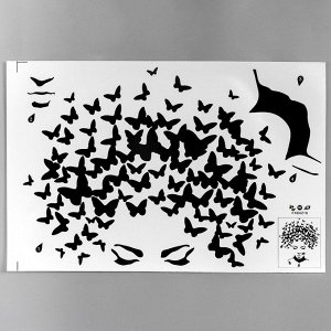 Наклейка пластик интерьерная чёрная "Девушка с прической из бабочек" 40х60 см