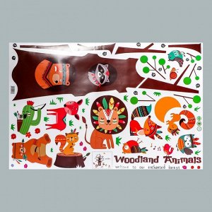 Наклейка пластик интерьерная цветная "Звери-индейцы и дерево" 60х90 см