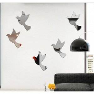 Наклейки интерьерные "Пташки", зеркальные, декор на стену, набор 10 шт, шт 12 х 8.7 см
