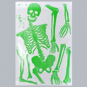 Наклейка пластик интерьерная фосфорная "Танцующий скелет" 60х90 см