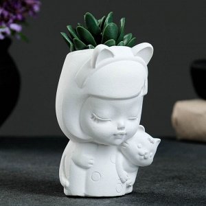 Фигурное кашпо для цветов «Девочка с ушками», 50 мл, 12x7.5x7.5 см, гипс, белое