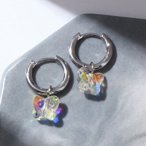 Серьги со съёмным элементом "Трансформер" кристаллик бабочка, цвет радужный в серебре
