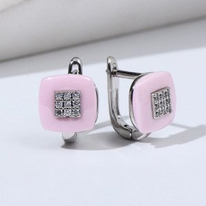 Серьги керамика "Квадрат" малый цвет розовый в серебре