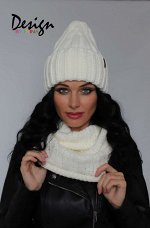 Вязаный комплект объёмный Будёновка(зима) (МОЛОКО)