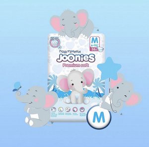 JOONIES Premium Soft Подгузники, размер M (6-11 кг), 58 шт.