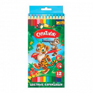 Карандаши цветные 12 цв., корпус дерево, шестигр., Creativiki