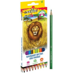 Карандаши цветные 18 цв., корпус пластик, шестигр., deVENTE.Животный мир