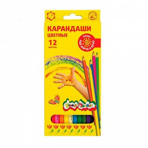 Карандаши цветные 12 цв., корпус дерево, шестигр., Каляка-Маляка