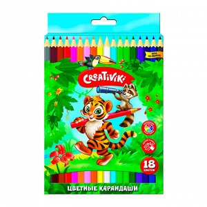 Карандаши цветные 18 цв., корпус дерево, шестигр., Creativiki
