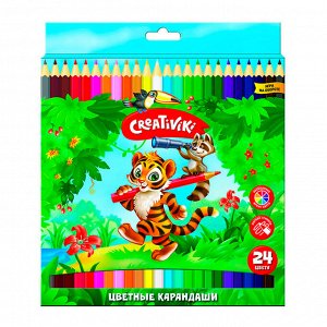 Карандаши цветные 24 цв., корпус дерево, шестигр., Creativiki