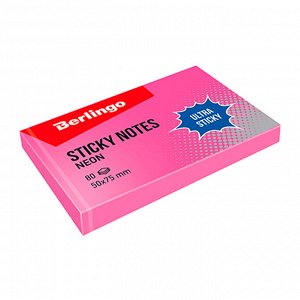 Блок самоклеящ. для записей 51 х 76 мм, 80 л., неон розовый, Ultra Sticky,  Berlingo