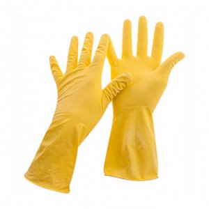 Перчатки резиновые OfficeClean Стандарт, супер прочные, с хлопковым напылением, желтые, р.М