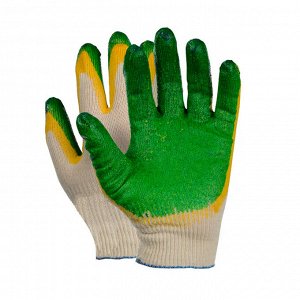 Перчатки х/б белые, двойной латексный облив (желто-зеленый)