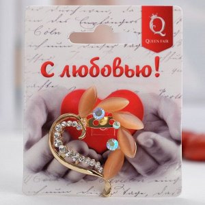 Queen fair Брошь &quot;Сердце&quot; в лепестках, цвет бело-персиковый в золоте