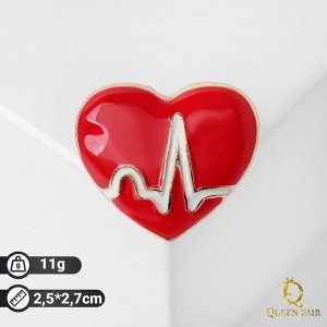 Брошь "Сердце" кардиограмма, цвет красно-белый в золоте