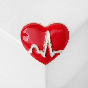Брошь "Сердце" кардиограмма, цвет красно-белый в золоте