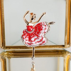 Брошь "Балерина" в пышном платье, цвет красно-белый в золоте