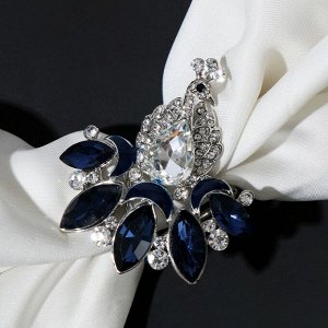 Кольцо для платка "Павлин", цвет бело-синий в серебре