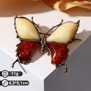 Брошь "Янтарь" бабочка большая в бронзе
