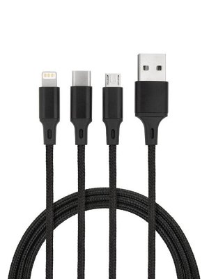 Кабель 3 в 1 Lightning (iphone) + micro usb + Type C (Usb C). Шнур для зарядки телефона 3 в 1