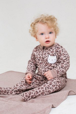 Комбинезон(Осень-Зима)+baby (сердечки леопард на бежево-сером)