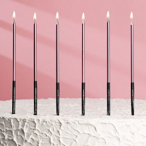 Свечи в торт ""Праздник"", 6 шт, 16 см, розовый с чёрным
