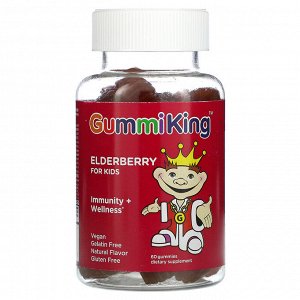 GummiKing, Бузина для детей, иммунитет и благополучие, малиновый вкус, 60 жевательных конфет