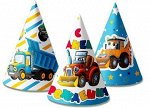 Колпак С Днем Рождения Машинки 3 дизайна 16 см (6 шт./уп.), арт.Ч42031