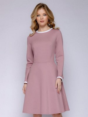 Платье розовое длины мини с длинными рукавами