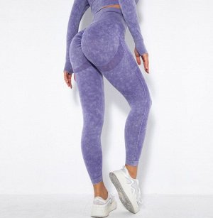 Женские спортивные леггинсы, принт "тай-дай", цвет фиолетовый
