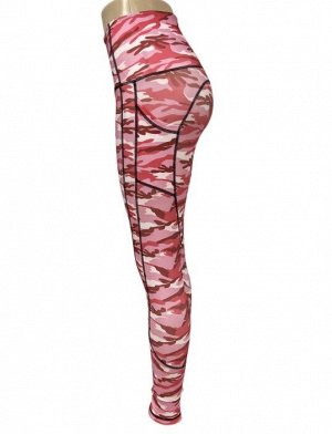 Женские леггинсы с карманами, принт "камуфляж", цвет розовый