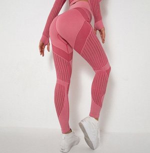 Женские спортивные леггинсы, прозрачные полосы, цвет розовый