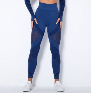 Женские спортивные леггинсы, прозрачные полосы, цвет синий