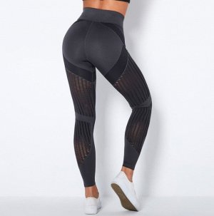 Женские спортивные леггинсы, прозрачные полосы, цвет темно-серый