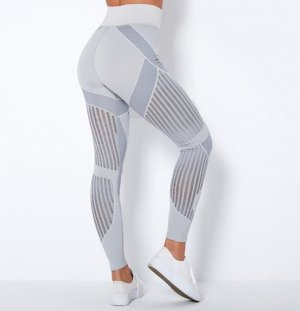 Женские спортивные леггинсы, прозрачные полосы, цвет светло-серый